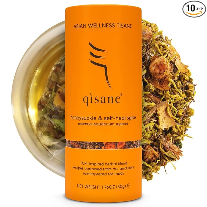 qìsane Honeysuckle Tea with Chinese Medicinal Plants - Dried Honeysuckle Flowers, Self Heal Spike, Lemon Verbena & Monkfruit to Help Support Detox & Ease Discomfort - 10 sachets (~30 cups) - Bloomnest