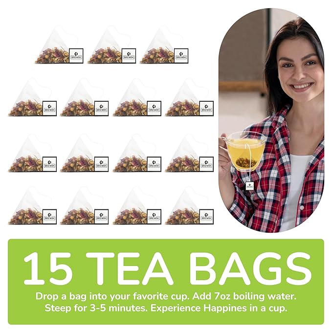 BREWIX Holy Basil Tea Bags (15 Pyramid Tea Bags) | Tee With Tulsi Leaves and Chamomile | Caffeine Free, Calming Herbal Tea With Fresh and Cool Flavor - Bloomnest