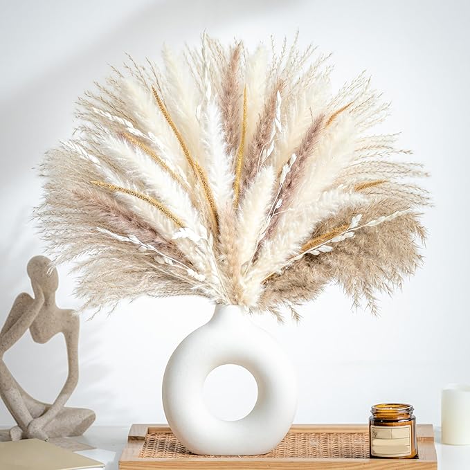 70PCS Natural Dried Pampas Grass Boho Home Decor Bouquet Phragmites Dried Flowers Bouquet for Wedding Floral Arrangements Home Decorations (70PCS) - Bloomnest