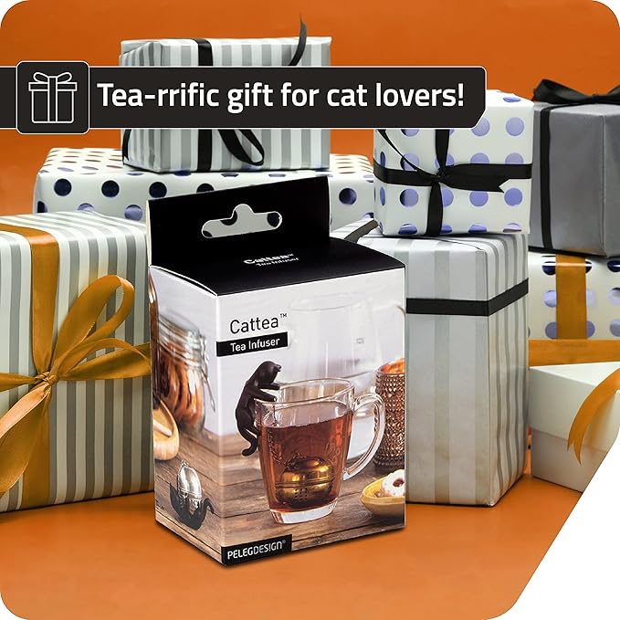 PELEG DESIGN Animal Tea Strainer, Cat, Stainless Steel, Catty, Tea Strainer, Tea Infuser, Black