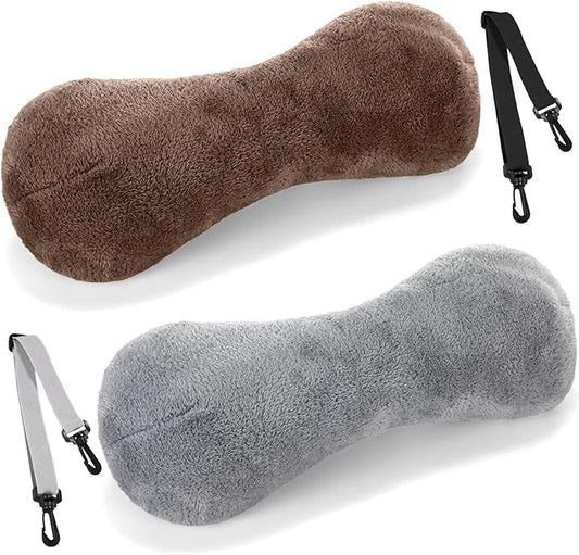 2 Pcs Neck Pillow for Recliner Headrest Pillow Bone Shaped Chair Plush with Adjustable Strap Neck Support and Pain Relief Curve Head Cushion for Car Travel Airplane (Grey and Brown) - Bloomnest