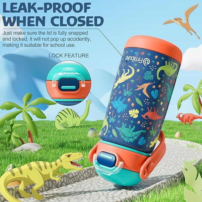 Fimibuke Kids Insulated Water Bottle with Straw Lid & Handle - 14oz BPA FREE 18/8 Stainless Steel Metal Tumbler Leak Proof Double Wall Vacuum Kids Cup Toddler Water Bottle for School Boys Girls - Bloomnest