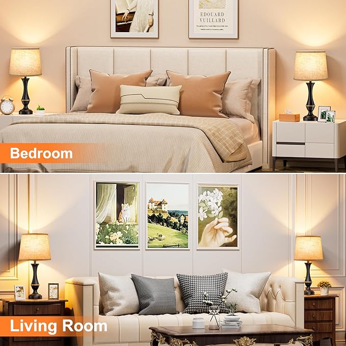 Seealle Upgraded Touch Lamps for Night Stands Set of 2 - Bedside Lamps with USB C+A, 3 Way Dimmable for Bedroom Living Room End Tables Office - Bloomnest