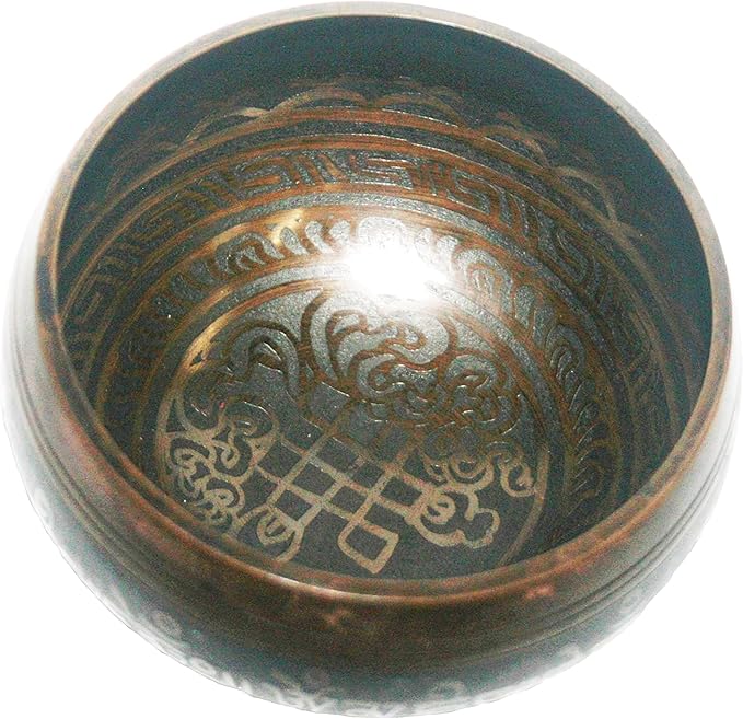 3011 SB 'G' Note Throat Chakra Antique Tibetan Auspicious Symbol Bowl Set ~ Nepal - Bloomnest