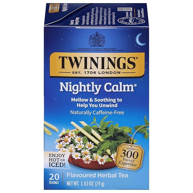 Twinings Nightly Calm Herbal Tea Individually Wrapped Bags, 20 Count (Pack of 1), Spearmint & Lemongrass, Naturally Caffeine-Free, Enjoy Hot or Iced, 20 Teabags - Bloomnest