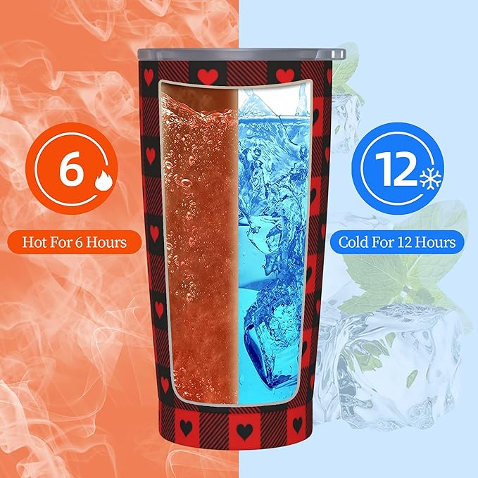 Buffalo Plaid Tumbler with Lid and Straw 20 oz Stainless Steel Cup Insulated Tumbler Coffee Mug for Home Office or Car Christmas Birthday Gifts - Bloomnest