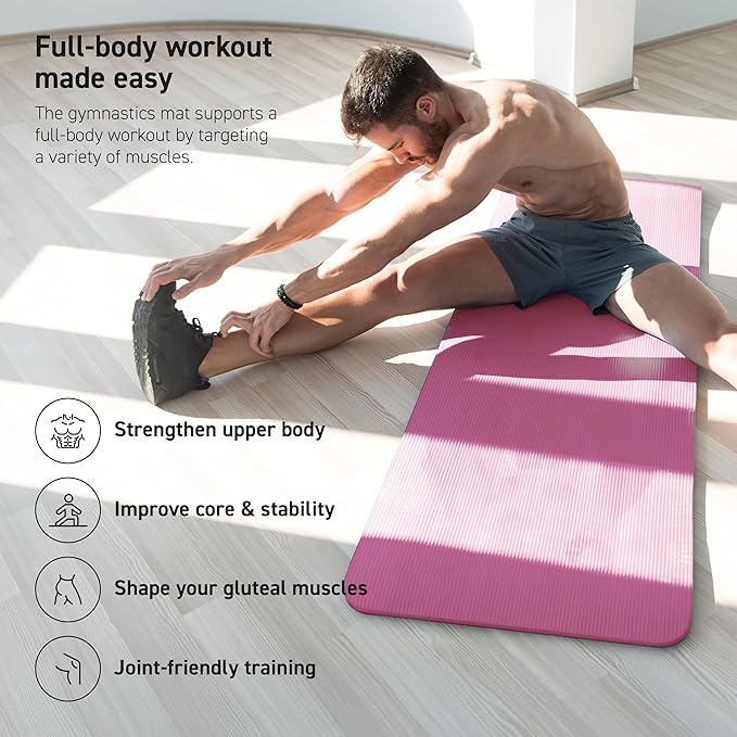 Yoga Mat Premium Non Slip Thick – Extra Comfortable Exercise Mat for Home Workouts, Pilates, Stretching & Gym – Cushioned NBR Foam, Gym Mat with Strap, for Women & Men - Bloomnest