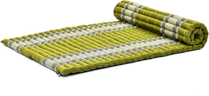 Leewadee - Kapok Roll Mat – Handcrafted Folding Sleep & Relaxation Mattress from Thailand, Ideal as Guest Bed, Camping Mat, Yoga Mat or Traditional Futon, 75 x 39 inches, Green - Bloomnest