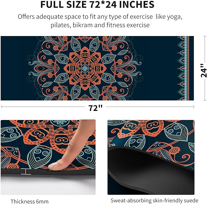 nuveti Yoga Mat Print Extra Thick TPE Non Slip Fitness Exercise Mat with Carrying Bag,72"x24" Extra Thick 6MM Exercise & Workout Mat for Yoga, Pilates Fitness and Floor Exercises - Bloomnest