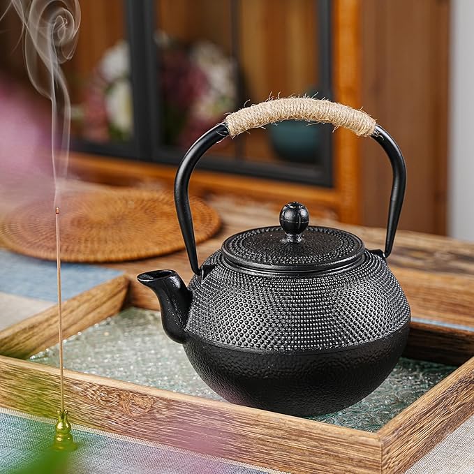 Sungmor Japanese Cast Iron Teapot - Traditional Tetsubin Tea Kettle with Stainless Steel Infuser, Heat Retaining Loose Leaf Teapot for Stove or Tea Ceremony, 42 oz/1200 ml, Black - Bloomnest