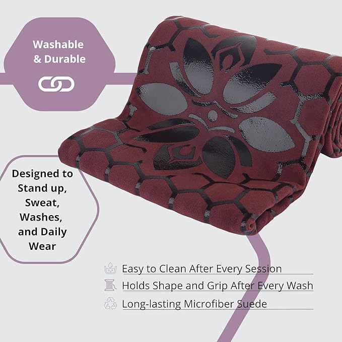Clever Yoga Hot Yoga Mat Towel – Non-Slip Grip for Hot Yoga, Sweat Absorbent, Honeycomb Silicone Grip, Stays Flat – Ideal for Pilates, Travel, Washable & Lightweight - Burgundy