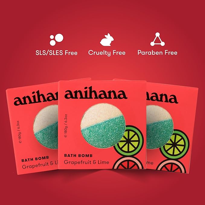 ANIHANA Bath Bombs with Coconut Oil, Paraben Free, Hand-Crafted Luxury Fizzers, Refreshing Grapefruit & Lime Scent, 6.3 oz Each, 3 Pack - Bloomnest