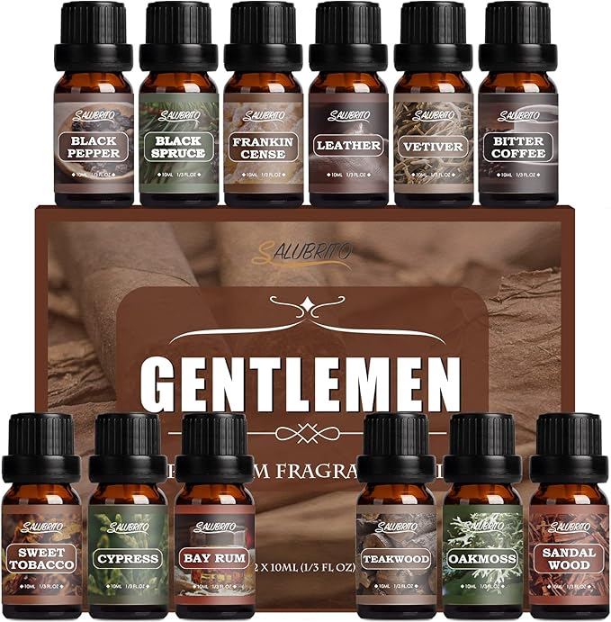 SALUBRITO Gentlement Fragrance Oils Set, Wood Essential Oils Set for Diffuser, Candle, Soap Making, Strong Scented Oil, Sandalwood, Frankincense and More - Bloomnest