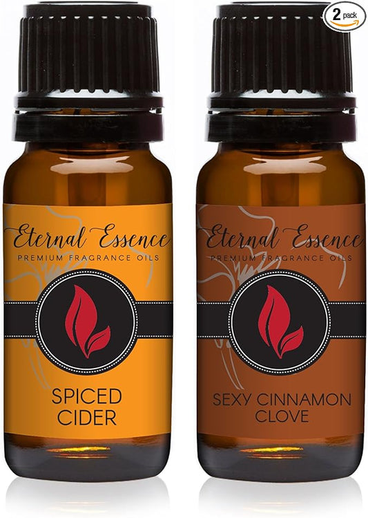 Eternal Essence Oils 2 Pack 10ml Premium Fragrance Oil - Spiced Cider & Sexy Cinnamon Clove - for Candle, Soap Making, Aromatherapy, Diffusers, Home Care, & Humidifiers EternalEssenceOils