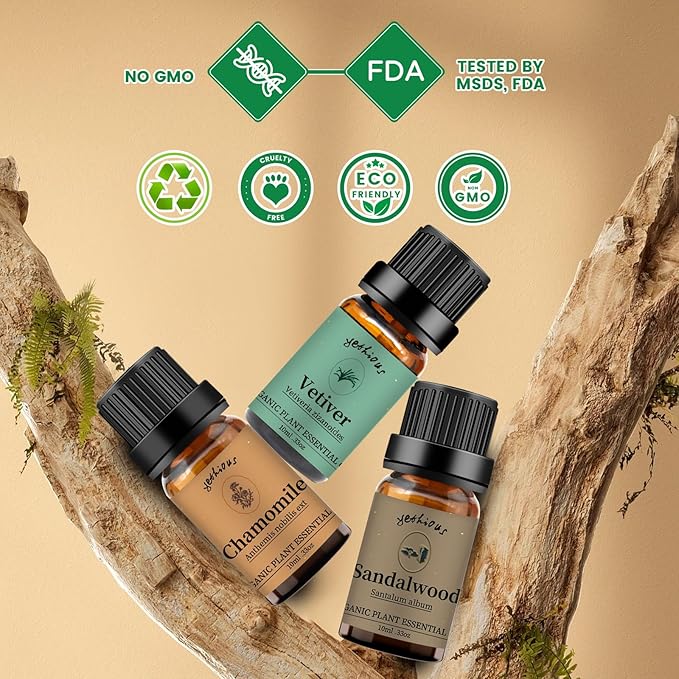 Yethious Chamomile Sandalwood Vetiver Essential Oil Set Organic 100% Pure Aromatherapy Oils for Diffuser - Bloomnest