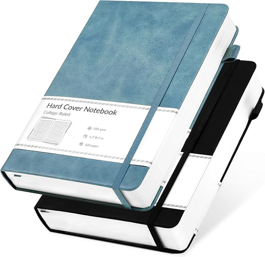 CAGIE 2 Pack Journals Notebooks for Women Men Leather Journals for Writing Hardcover A5 Journaling Notebooks Thick Journal Supplies Diary, Black& Blue - Bloomnest