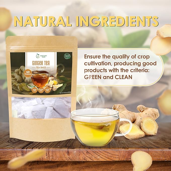 NHAT ANH FARM - Premium Ginger Tea Bags -Dried Ginger Root Tea Bags - 40 Teabags, 2.5g/bag. 100% Natural & Pure, Caffeine Free. Good for your health. - Bloomnest