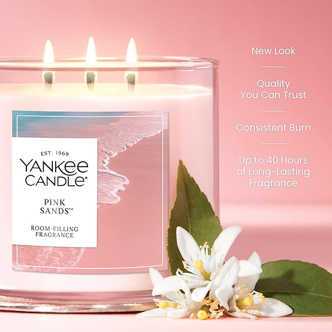 Yankee Candle Pink Sands, Scented Candle, 14.5oz 3-Wick Candle Jar with up to 40 Hours Burn Time, Giftable - Bloomnest