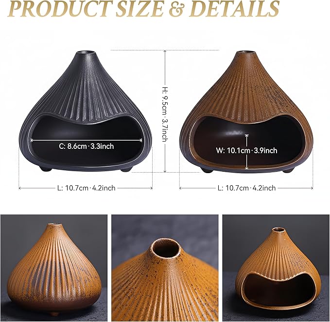 Retro Ceramic Palo Santo Holder, Sage Smudge Burner, Mini Fireplace Mount Fuji Chimney Incense Ash Catcher, Boho Zen Meditation Home Decor Gift (Rustic Brown) Bloomnest