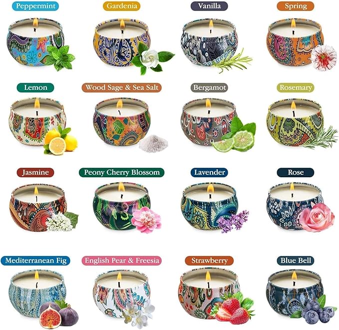 Set 16 Pack Scented Candles Gifts Soy Wax Travel Tin Jar Candles for Home 2.5 OZ Scented Candles for Mom for Christmas, Birthday, Thanksgiving, Mother's Day… - Bloomnest