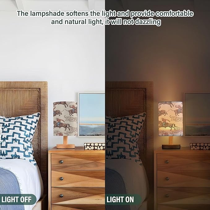 Western Rodeo Cowboys LED Table Lamp with USB Port Night Light Bedroom Lamps for Nightstand Living Room Dorm Home Office Desk - Bloomnest