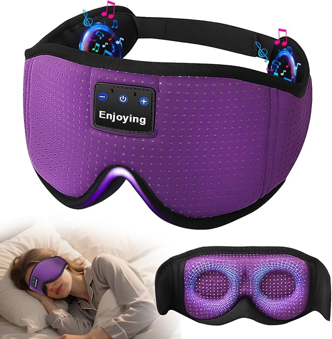 Sleep Headphones, Sleep Mask Bluetooth Wireless Music Eye Mask, Sleeping Mask for Side Sleepers Sleep Mask with 3D Bluetooth Headphones Ultra-Thin Stereo Speakers Perfect for Sleeping (Purple) - Bloomnest