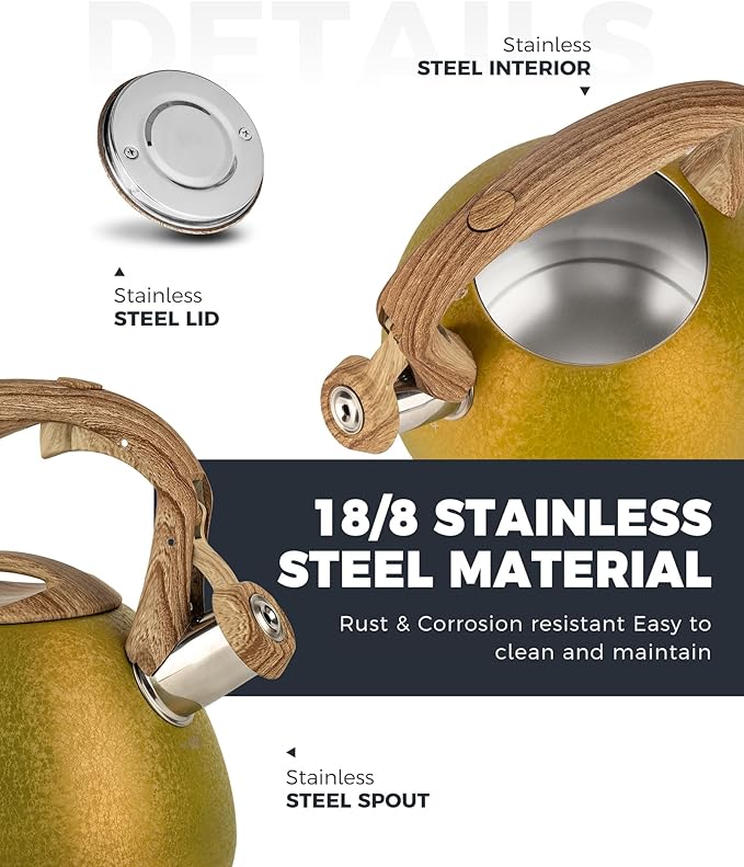 POLIVIAR Tea Kettle, 2.7 Quart Stovetop Tea Kettle, Audible Whistling Teapot with Crackle Finish, Food Grade Stainless Steel for Anti-Rust, Anti Hot Handle, Suitable for All Heat Sources (JX2023-LRY) - Bloomnest