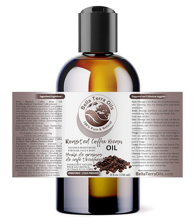 Bella Terra Oils – Roasted Bean Oil 8 oz – Pure Extract from Roasted Seeds, Enriched with Fatty Acids, An Elixir for Skin - Bloomnest