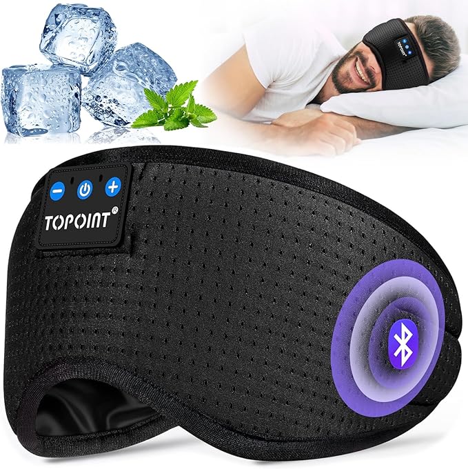 TOPOINT Sleep Mask with Bluetooth Headphones, Breathable Silk Eye Mask for Sleeping Men Women, Bluetooth Sleep Mask Blackout with Speakers, Microphone Handsfree, USB C for Travel Meditation Gifts - Bloomnest