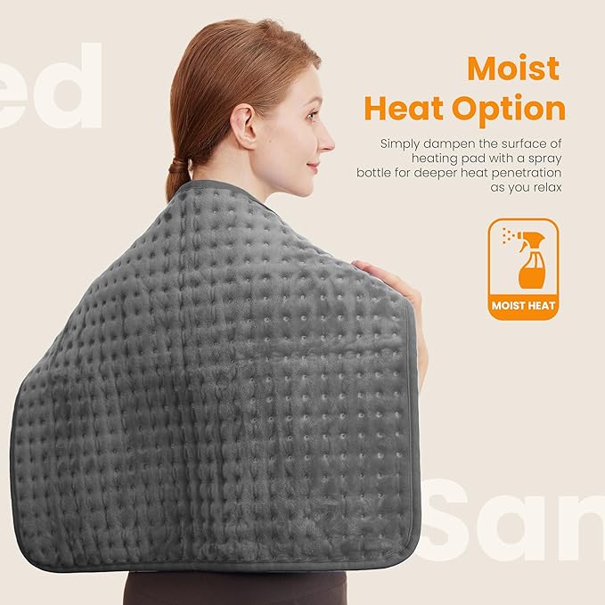 Electric Heating Pad for Back Pain Relief & Cramps - 6 Heat Settings,Auto Shut Off,Moist Heat Options,Portable Heated Pads for Neck/Shoulder Machine Washable Gift for Men Women,Grey,20"x24" - Bloomnest