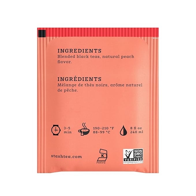 Stash Tea Peach Black Tea, 6 Boxes With 20 Tea Bags Each (120 Tea Bags Total) - Bloomnest