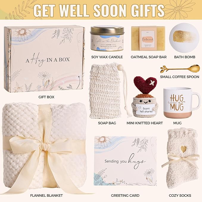 Get Well Gifts for Women Care Package Feel Better Gifts Baskets After Surgery Cancer Patients Miscarriage for Sick Friend Chemo Encouraging Pamper Comfort Wellness Hug Box For Her Self Care With Mug - Bloomnest