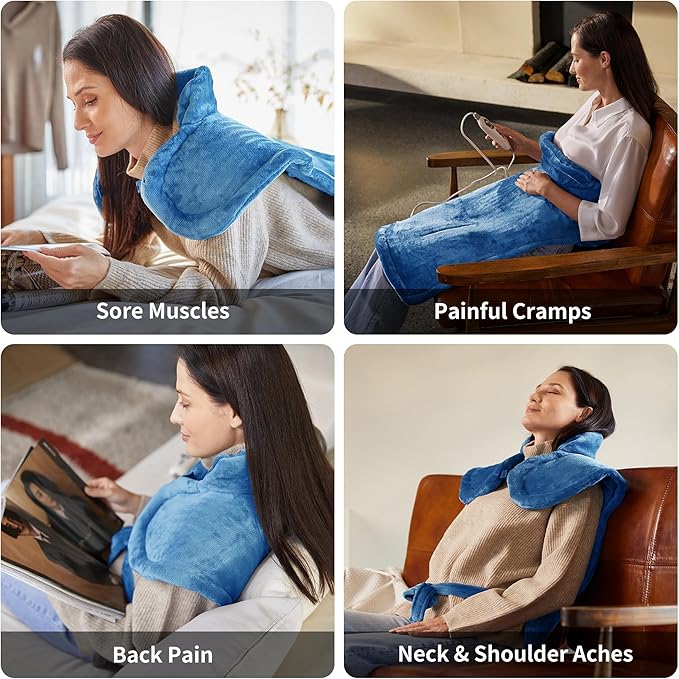 Heating Pad for Neck Shoulder and Back, Valentines Day Gifts for Her Him, Birthday Gift for Women Men Mom, Deeper Pain Relief,Large Weighted Heat Pad, ETL Certified, Blue - Bloomnest