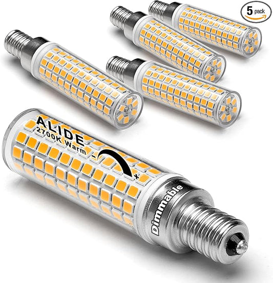 ALIDE Dimmable E12 100 Watt Equivalent LED Candelabra Bulbs C7,2700K Warm White,1000LM T6 E12 10W LED Ceil Fan Light Bulbs for Chandelier Pendant Lighting Salt Lamp,5 Pack - Bloomnest