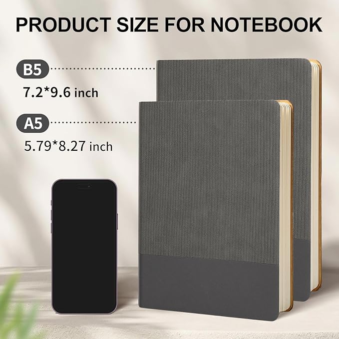 TSFPapier Lined Journal Notebook for Work College Ruled Note Book 5.79"x8.27" A5 PU Leather Daily Journaling 216 Pages for Women Men Writing Home School Supplies Business (Dark Gray) - Bloomnest