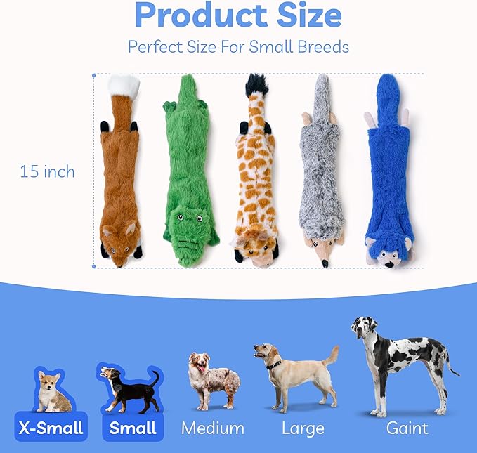 SHARLOVY Dog Squeaky Toys No Stuffing 5 Pack, Plush Crinkle Dog Toys for Large Breed, Durable Doggie Chew Cute Animals Puppy Toy for Teething - Bloomnest