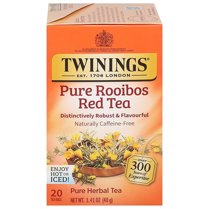 Twinings Pure Rooibos Red Herbal Tea Individually Wrapped Bags, 20 Count (Pack of 1), Sweet with Uplifting Aroma, Naturally Caffeine-Free, Enjoy Hot or Iced, 20 Teabags - Bloomnest