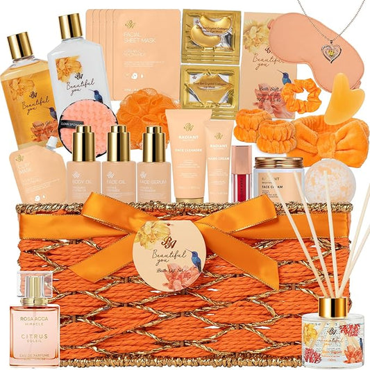 Valentines Day Gifts Basket for Women, 35 Pcs Spa Gift Basket, Face Skin Care Set, Bath and Body Kit, Relaxation Gift, Necklace, Face Cream, Christmas, Birthday, Valentines, Mother's Day