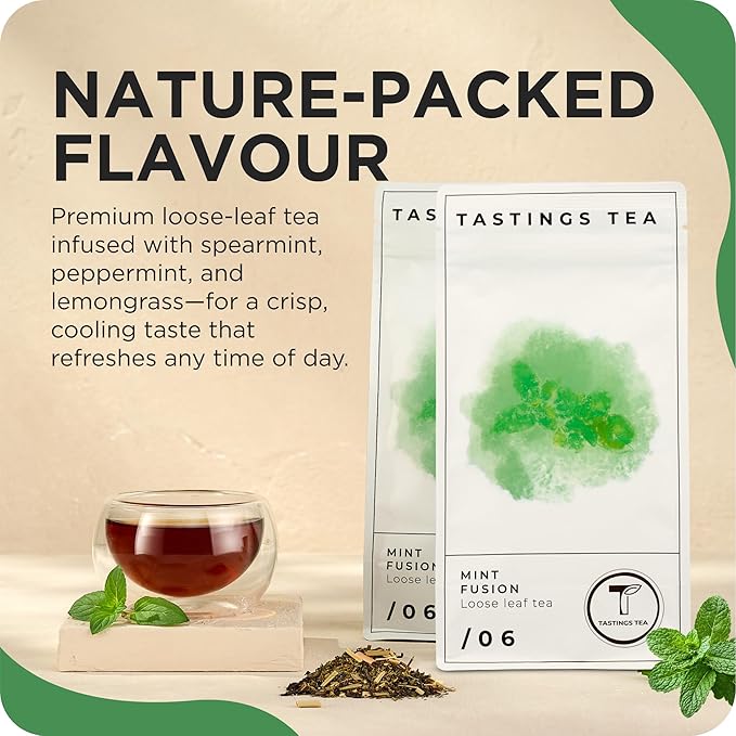 Tastings Tea Mint Fusion - 4.5 oz Loose Leaf | Energising Boost | Small-Batch Freshness - Bloomnest