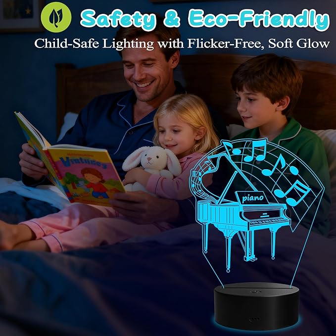 Piano Night Light, Music Piano Gifts, 3D Illusion Lamp with Remote Control, 16 RGB Colors, 4 Flashing Modes, Timer, Dimmable, Kids Music Room Decoration for Holiday Birthday Christmas - Bloomnest