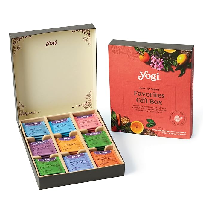 Yogi Organic Tea Sampler Gift Box (45 Tea Bags) Assorted Delicious Wellness Blends - 9 Favorite Herbal, Green & Black Varieties - Bloomnest