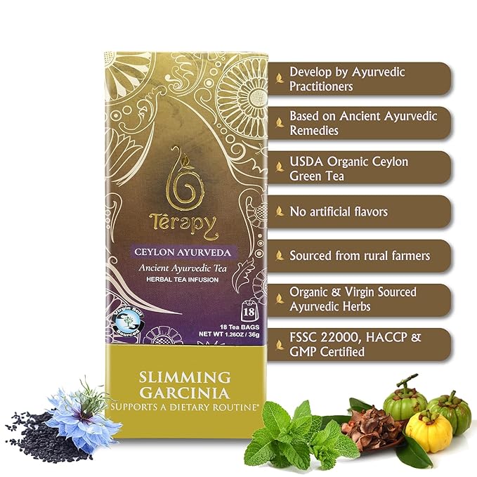 Térapy Ceylon All Day Slimming Tea | All Natural Herbal Ingredients featuring Garcinia Cambogia | Organic Herbal Slimming Tea Bags | Eco-friendly Individually Wrapped Tea Bags - 18 Count - Bloomnest