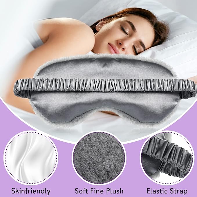 Plush Eye Mask 3 Pcs Sleeping Blindfold Sleeping Mask Sleep Mask Comfortable Plush Sleepover Mask Soft Furry Eye Cover for Sleepover Gift Birthday Party Favors(Black, White, Gray) - Bloomnest