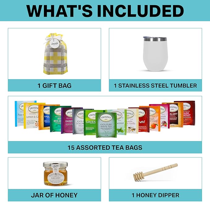Tea Gift Set for Women & Men – Includes Assorted Teas, Elegant Mug & Honey (White) - Bloomnest