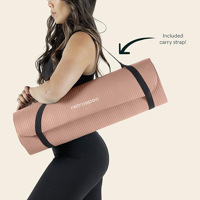 Retrospec Solana Yoga Mat 1" Thick With Nylon Strap For Men & Women - Non Slip Exercise Mat For Home Yoga, Pilates, Stretching, Floor & Fitness Workouts - Bloomnest