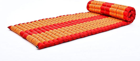Leewadee - Foldable Floor Mattress - Japanese Roll Up Futon -Trifold Tatami Mat- Guest Floor Bed - Camping Mattress - Thai Massage Mat, Kapok Filled, 75 x 28 inches, Orange Red - Bloomnest