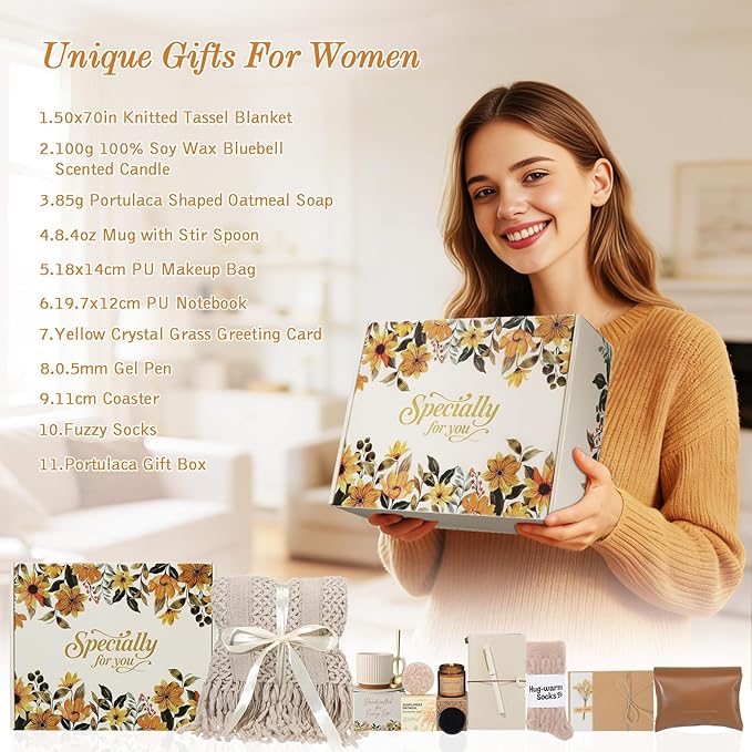 Self Care Gifts for Womens Birthday Gift Get Well Soon Gift - Valentines Day Gifts for Her Mom Wife Daughter Sister Girlfriend Best Friend, Sympathy Gift Baskets for Women Care Package - Bloomnest