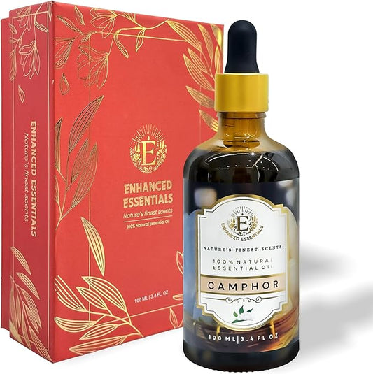 Luxurious Camphor Essential Oil by Enhanced Essentials| Slow Distilled & Pure| for Home Cleaning,Diffusers,Steamers,Aromatherapy,Bath,Massage,Soap & Candle Making| 3.38 fl oz (100 ml) - Bloomnest