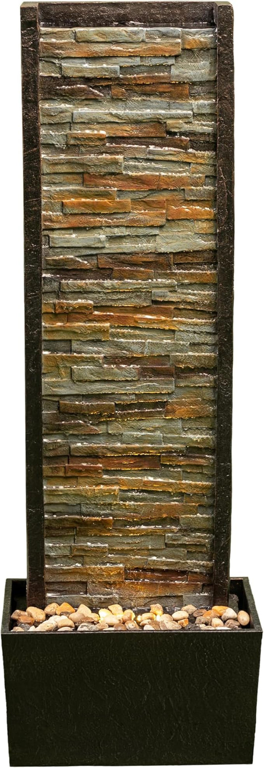 Cheng Pin Indoor Water Fountain -Staggered Stone Wall Design,Create Relaxing Ambiance to Decor Your Living Room,Office,Bedroom Or Outdoor Garden with Waterfall Water Feature and LED Lights,38in. Tall - Bloomnest