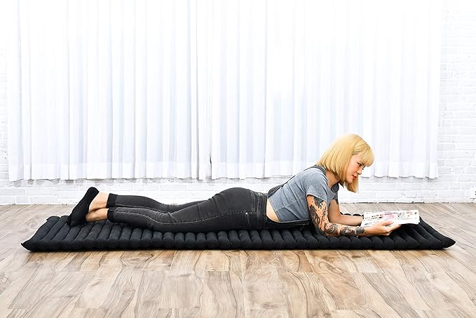 Leewadee - Foldable Floor Mattress - Japanese Roll Up Futon -Trifold Tatami Mat- Guest Floor Bed - Camping Mattress - Thai Massage Mat, Kapok Filled, 75 x 28 inches, Black - Bloomnest